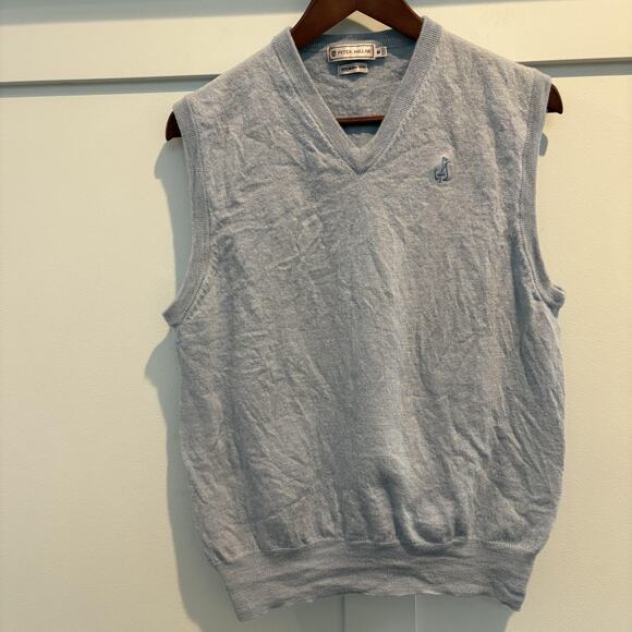 Peter Millar Sweater Vest Men Medium Light Blue Merino Wool Knit V-Neck Classic - Picture 1 of 11